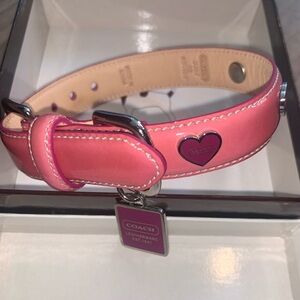 NEW COACH PINK PATENT DOG CAT COLLAR WITH HEART CHARMS XS AUTHENTIC 8.5- 10.5